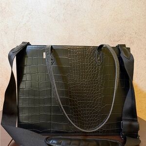 Beis The Work Bag Black Crocodile Vegan Leather with shoulder strap